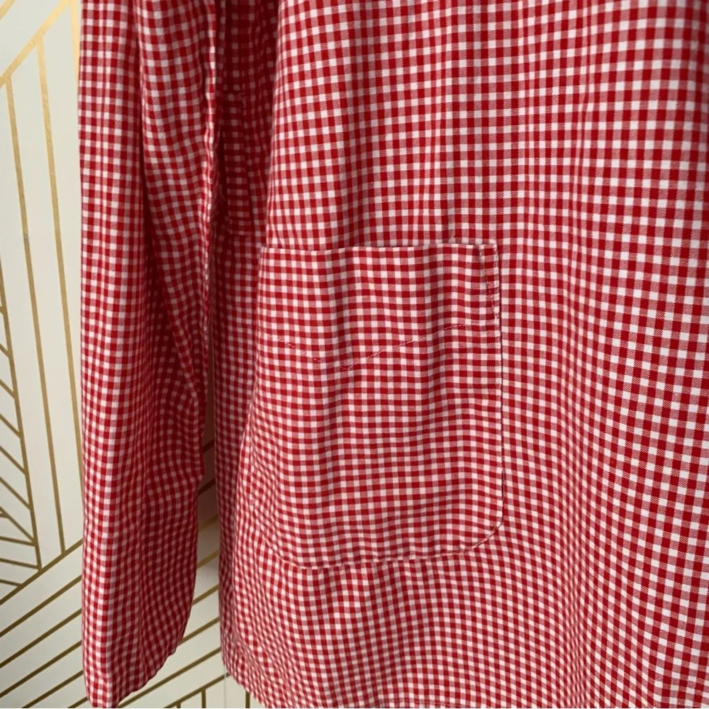 Erica Tanov cotton gingham open front long line blazer jacket Lagenlook boho S